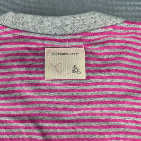 Burts Bees Baby Organic Cotton Baby One Piece Sleeper Striped Pink & Gray 24M - Picture 9 of 9